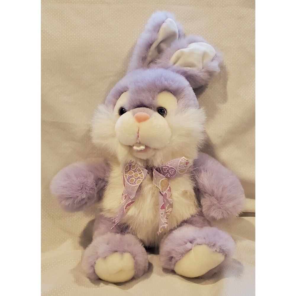 Purple White Kids of America Corp 13" Bunny Rabbit with Teeth and Purple Bow